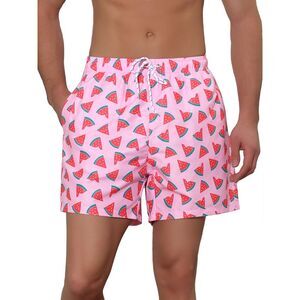 Men's Fruit Pattern Lightweight Beach Pool Summer Board Shorts Pink